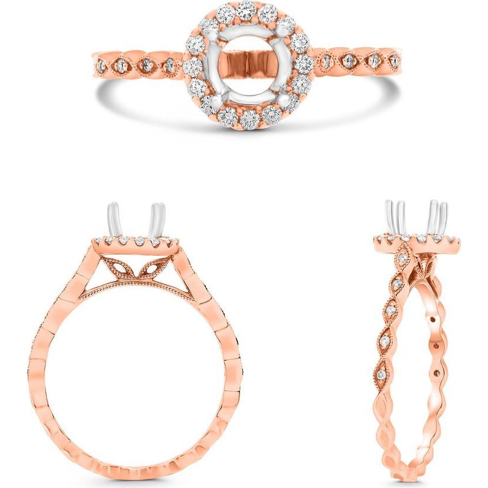 Roman & Jules - 14K Rose and White Gold Round Halo Diamond Ring - 0.17 Carat Total Diamond Weight