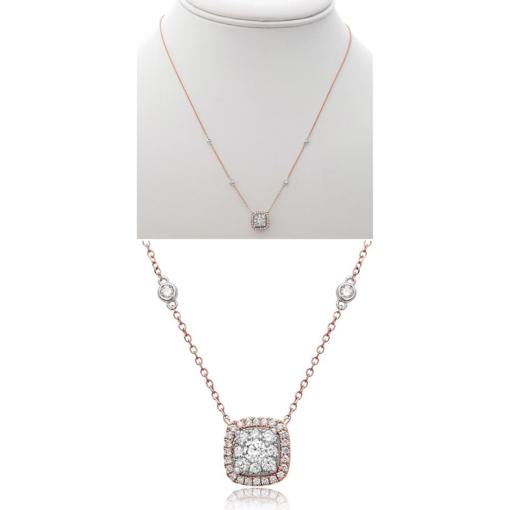 Roman & Jules - 14K Rose and White Gold Two-Tone Diamond Halo Necklace with 0.41 Carat Total Diamond Weight