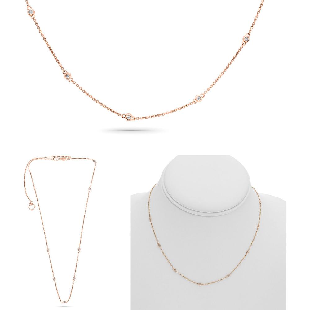 Roman & Jules - 14K Rose Gold 16" Necklace with Bezel Set Round Diamonds - 0.21 Carat Total Diamond Weight