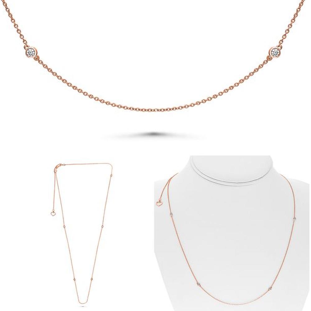 Roman & Jules - 14K Rose Gold 24" Diamond Necklace with Bezel-Set Round Diamonds - 0.27 Carat Total Diamond Weight