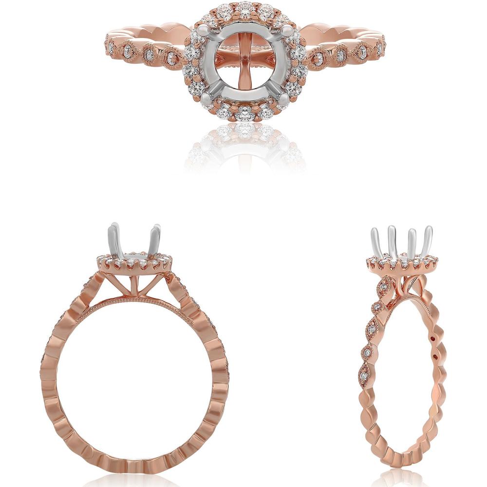Roman & Jules - 14K Rose Gold and White Gold Round Diamond Halo Ring - 0.15 Carat Total Diamond Weight