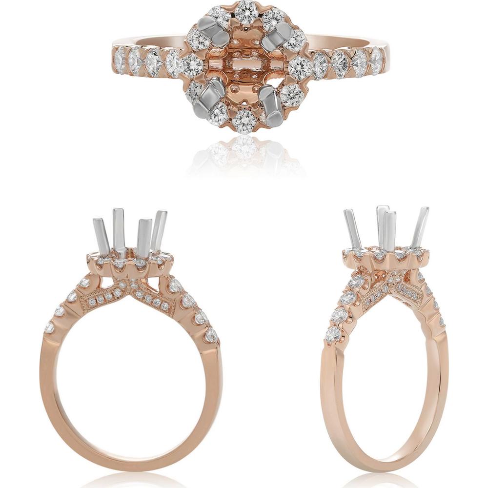 Roman & Jules - 14K Rose Gold and White Gold Round Diamond Halo Ring - 0.60 Carat Total Diamond Weight