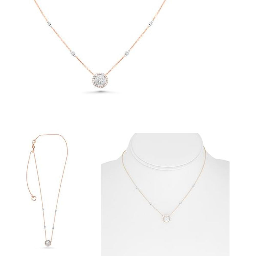 Roman & Jules - 14K Rose Gold and White Gold Round Diamond Necklace with Cluster and Halo Design - 0.44 Carat Total Diamond Weight