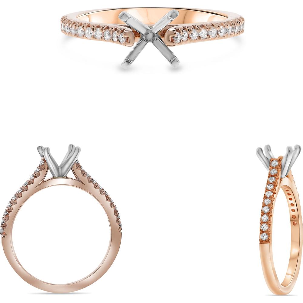 Roman & Jules - 14K Rose Gold and White Gold Round Diamond Ring with French Pave Setting - 0.16 Carat Total Diamond Weight