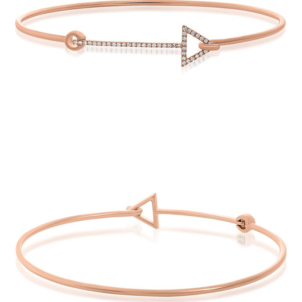 Roman & Jules - 14K Rose Gold Arrow Bangle with Round Diamonds - 0.13 Carat Total Diamond Weight