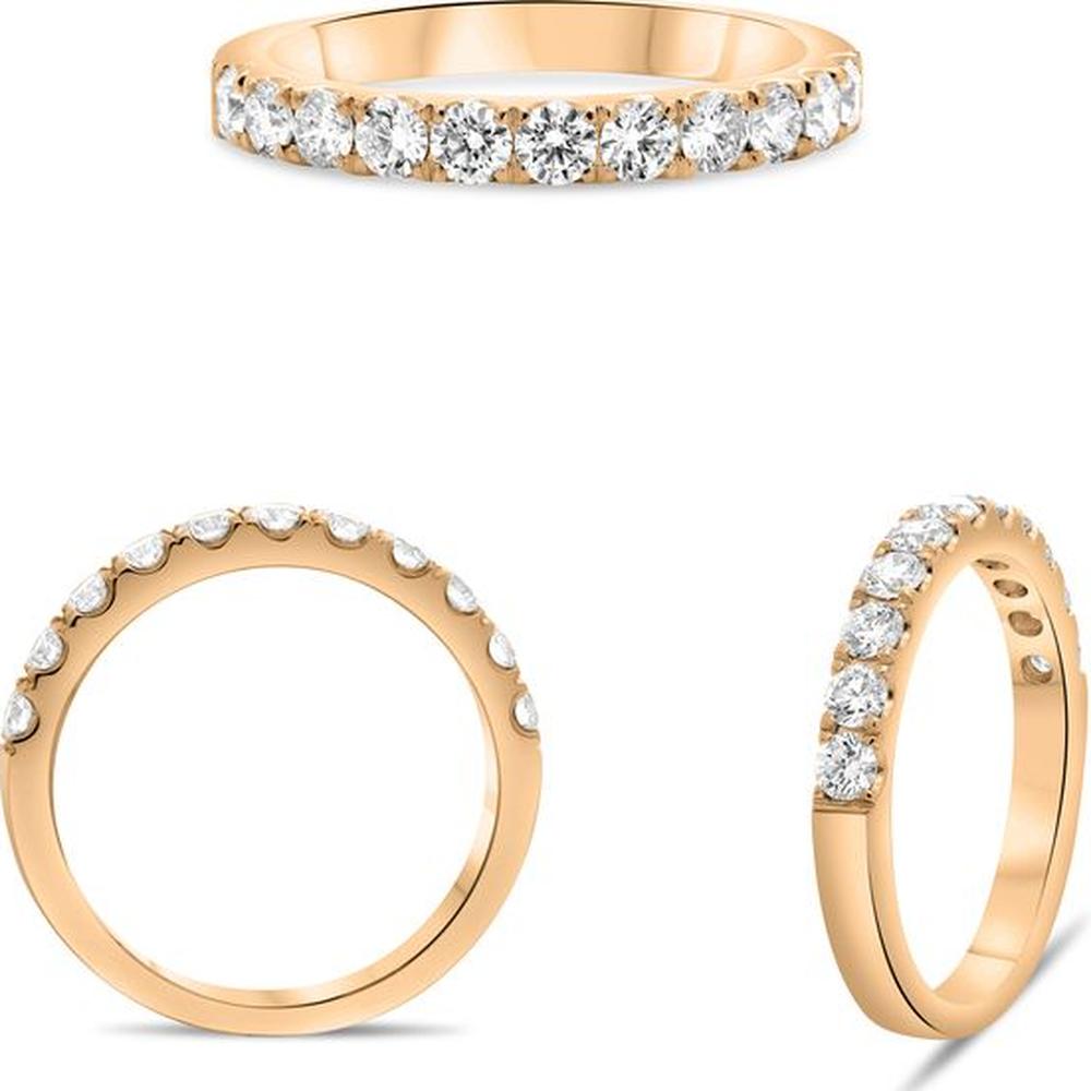 Roman & Jules - 14K Rose Gold Band Ring with Micropavé Set Round Diamonds - 0.75 Carat Total Diamond Weight