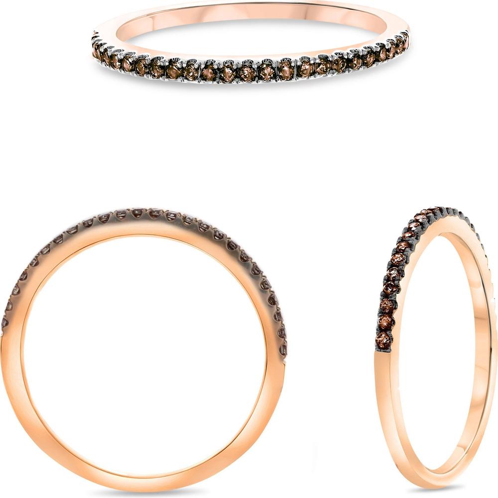 Roman & Jules - 14K Rose Gold Band with 0.17 Carat Champagne Diamonds - Micropavé Setting