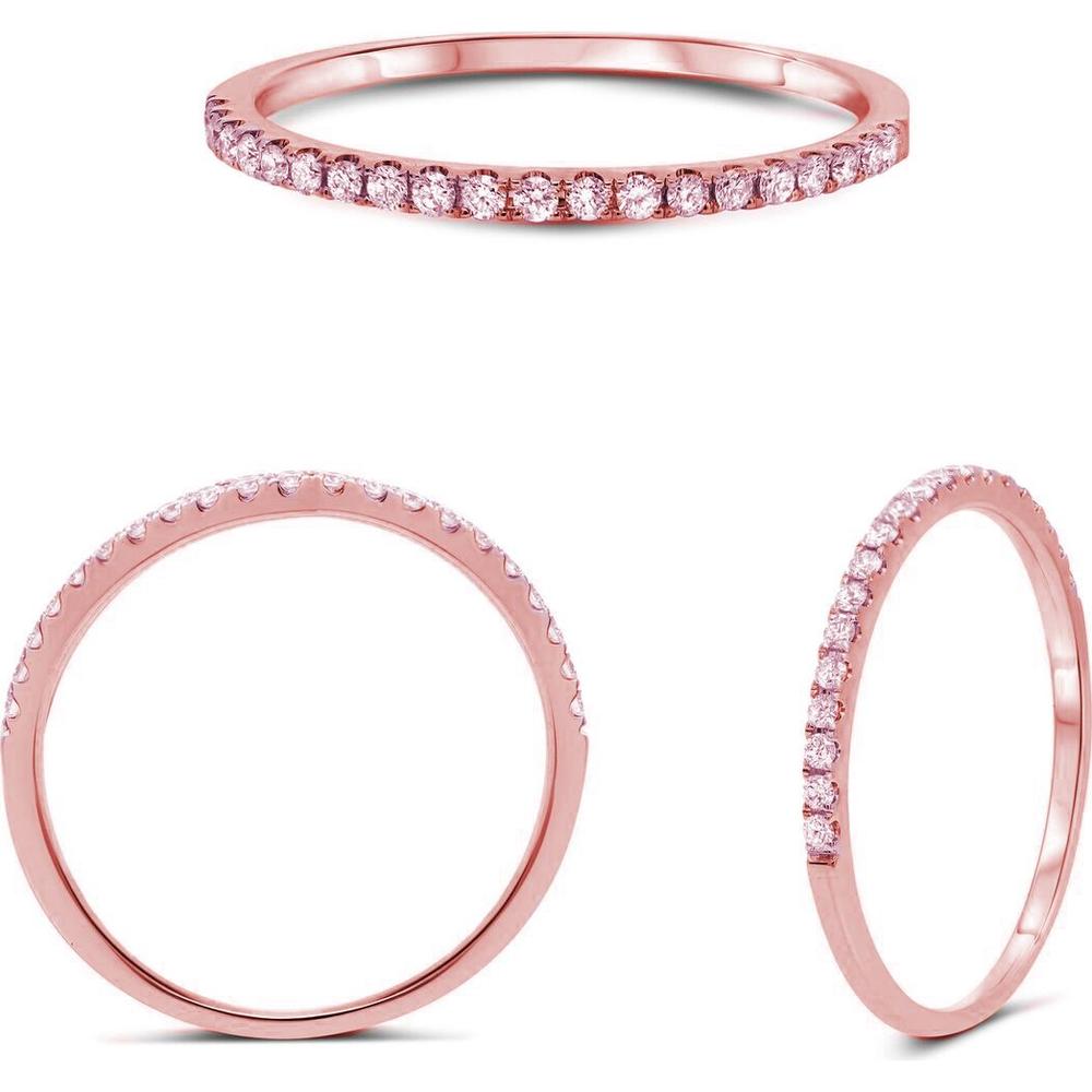 Roman & Jules - 14K Rose Gold Band with Halfway Set Pink Diamonds - 0.30 Carat Total Pink Diamond Weight