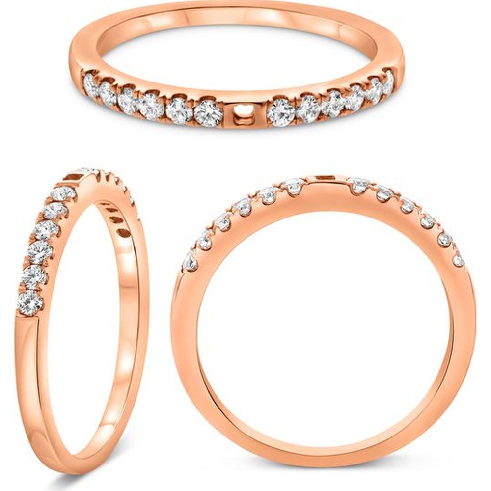 Roman & Jules - 14K Rose Gold Band with Micropavé Set Round Diamonds - 0.20 Carat Total Diamond Weight