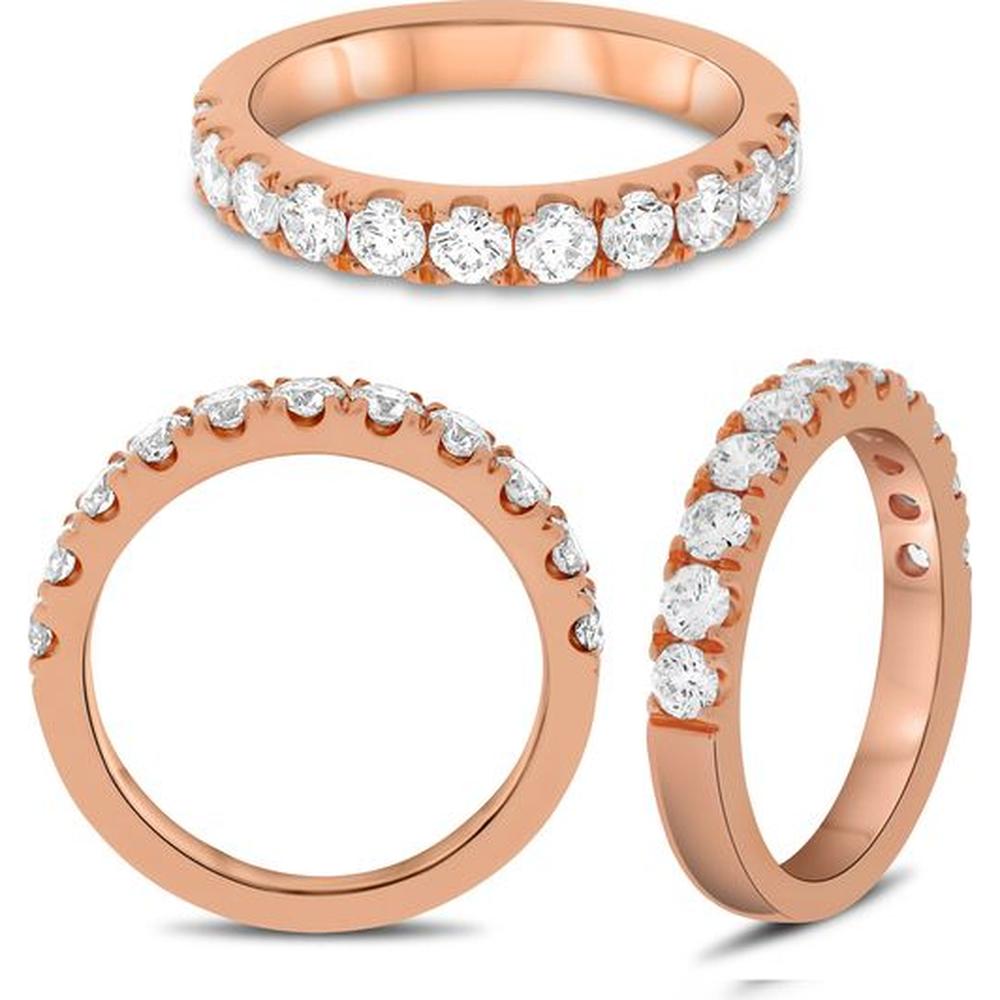 Roman & Jules - 14K Rose Gold Band with Micropavé Set Round Diamonds - 1.00 Carat Total Diamond Weight
