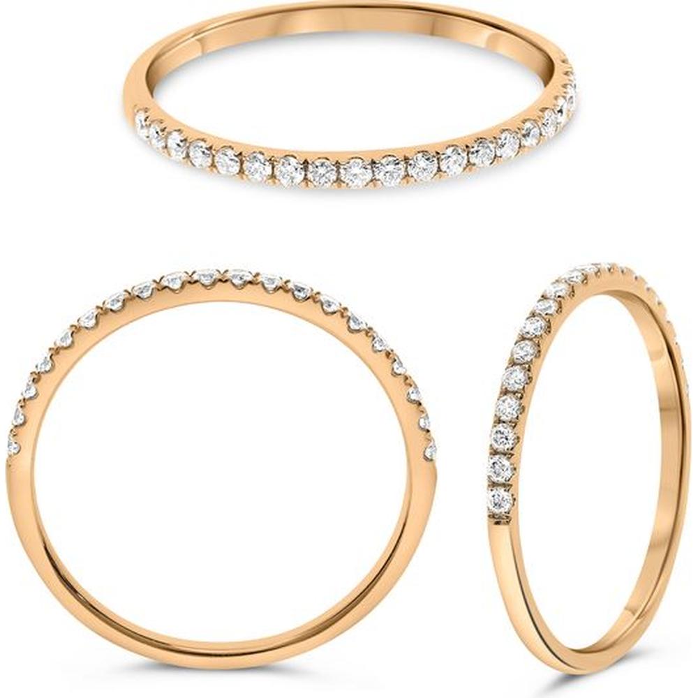 Roman & Jules - 14K Rose Gold Band with Round Micropavé Set Diamonds - 0.19 Carat Total Diamond Weight