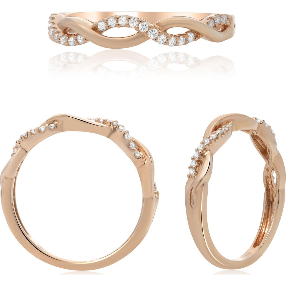 Roman & Jules - 14K Rose Gold Band with Shared Prong Set Round Diamonds - 0.13 Carat Total Diamond Weight