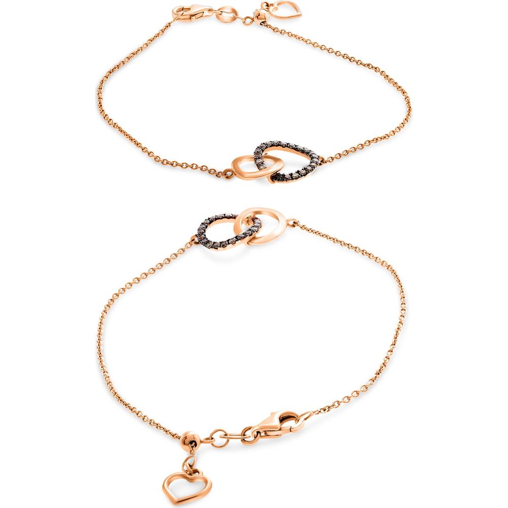 Roman & Jules - 14K Rose Gold Bracelet with Champagne Diamond Interlocking Links and Heart Charm - 0.17 Carat Total Champagne Diamond Weight