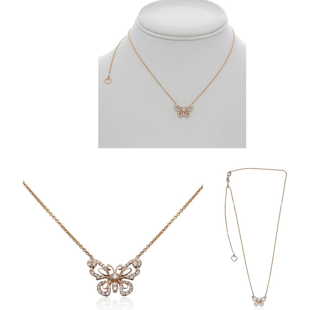 Roman & Jules - 14K Rose Gold Butterfly Necklace with Round Diamonds - 0.22 Carat Total Diamond Weight