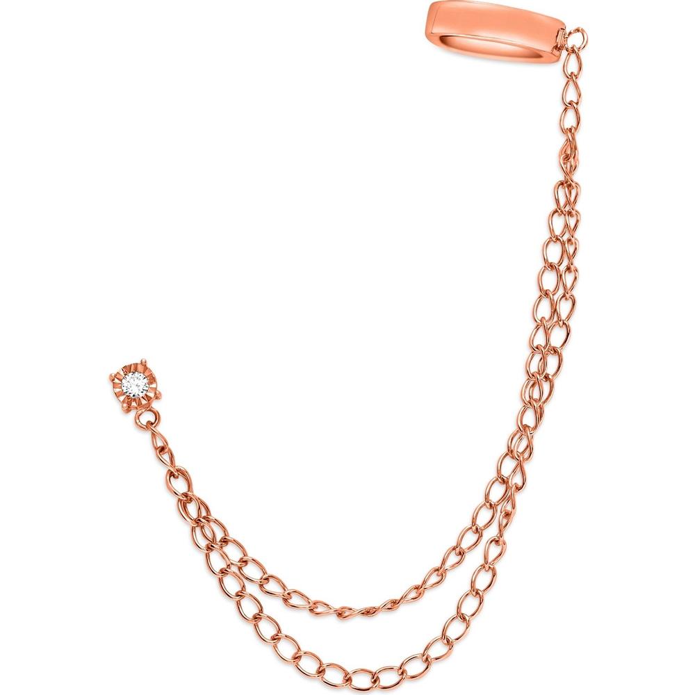 Roman & Jules - 14K Rose Gold Chain Earrings with Round Diamond - 0.10 Carat Total Diamond Weight