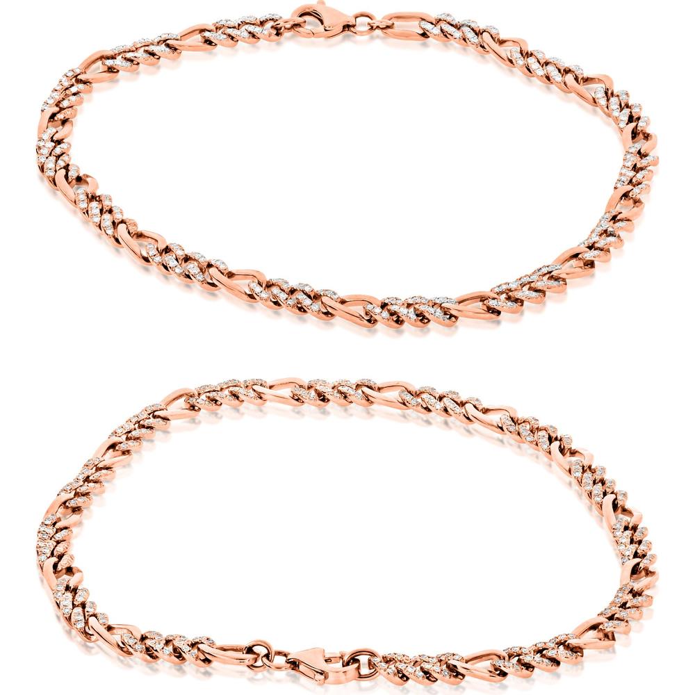Roman & Jules - 14K Rose Gold Chain Link Bracelet with 0.54 Carat Total Round Diamonds in Micropavé Setting