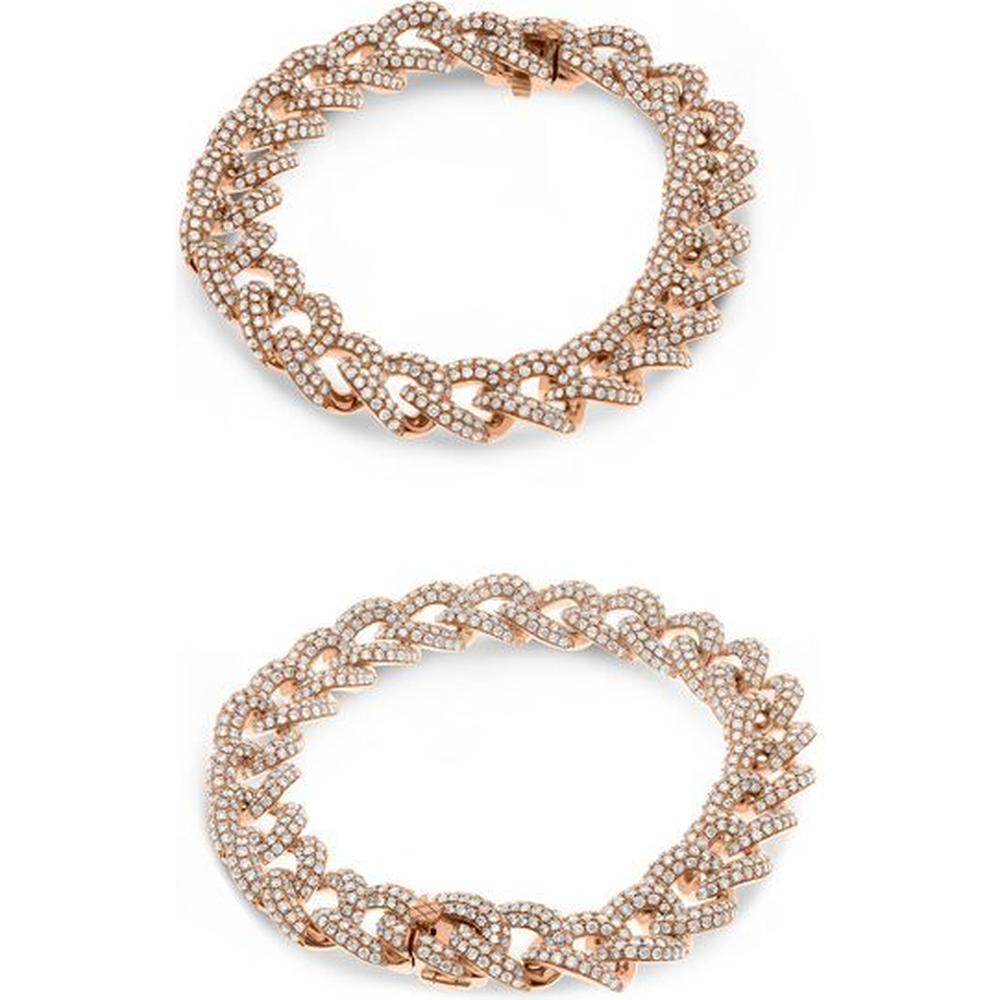 Roman & Jules - 14K Rose Gold Chain Link Bracelet with Pave Set Round Diamonds - 2.00 Carat Total Diamond Weight