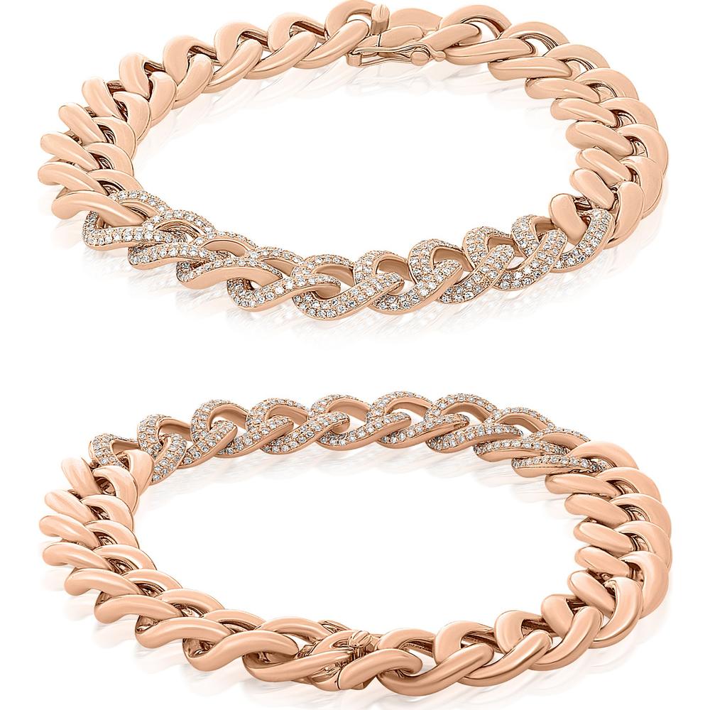 Roman & Jules - 14K Rose Gold Chain Link Bracelet with Round Diamonds - 1.26 Carat Total Diamond Weight