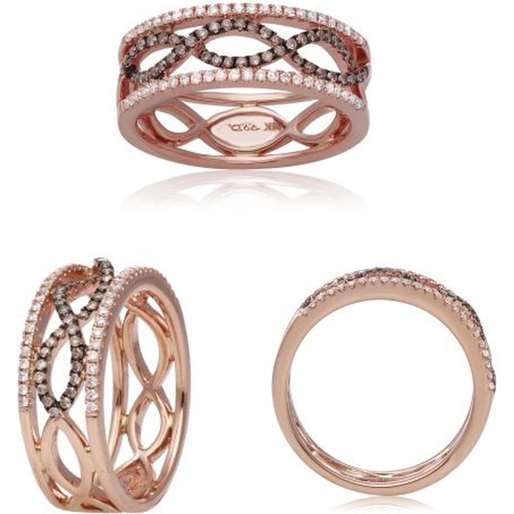 Roman & Jules - 14K Rose Gold Champagne and Round Diamond Band Ring - 0.36 Carat Total Diamond Weight