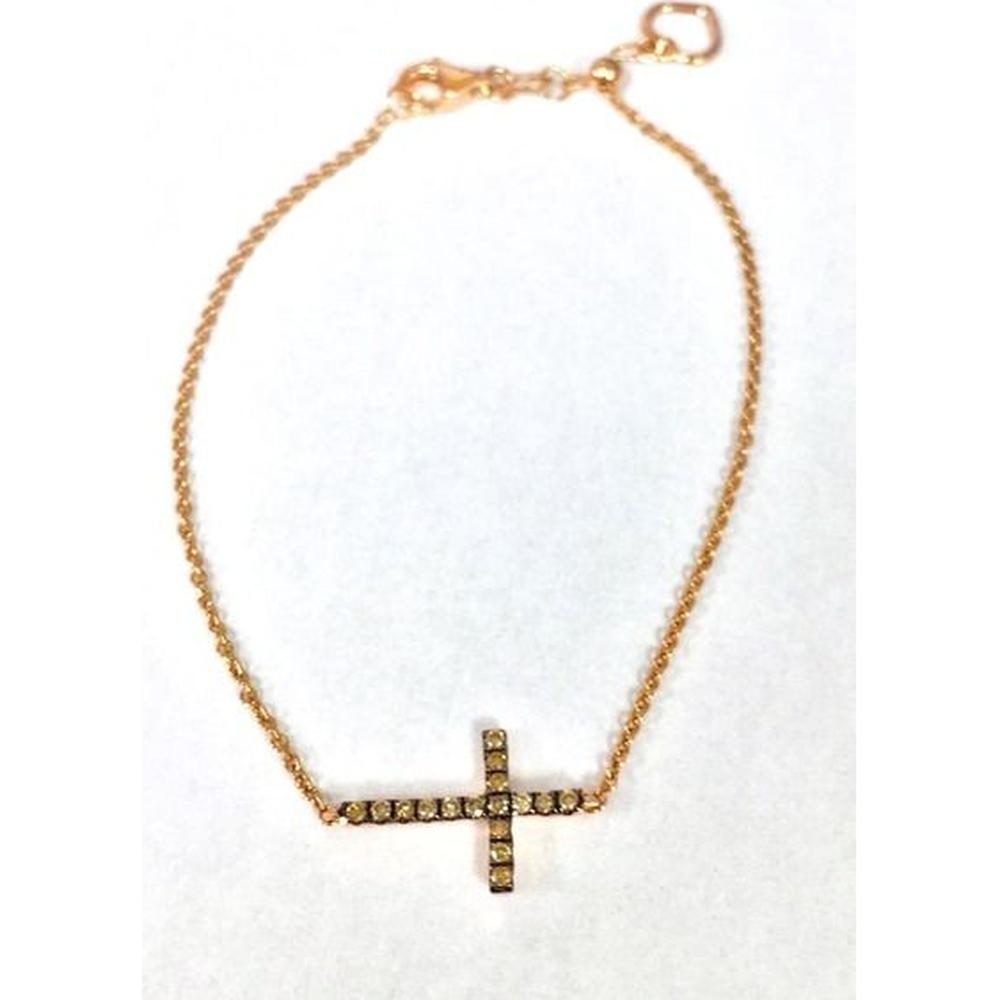 Roman & Jules - 14K Rose Gold Champagne Diamond Cross Bracelet - 0.14 Carat Total Diamond Weight
