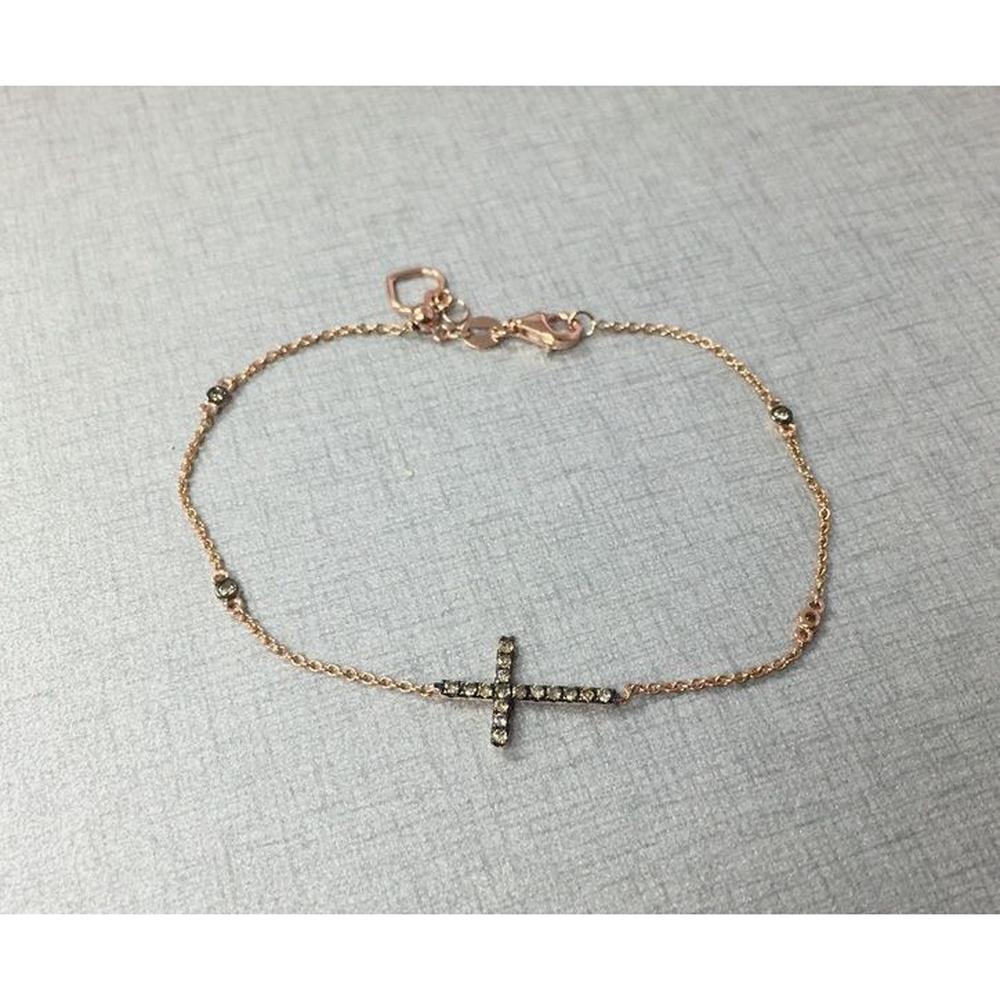 Roman & Jules - 14K Rose Gold Champagne Diamond Cross Bracelet - 0.19 Carat Total Diamond Weight