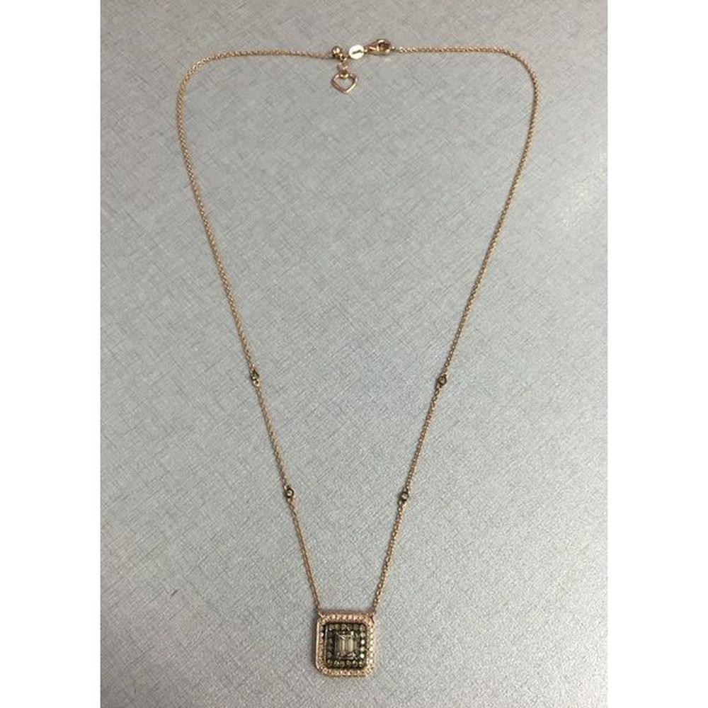 Roman & Jules - 14K Rose Gold Champagne Diamond Double Halo Necklace - 1.08 Carat Total Diamond Weight