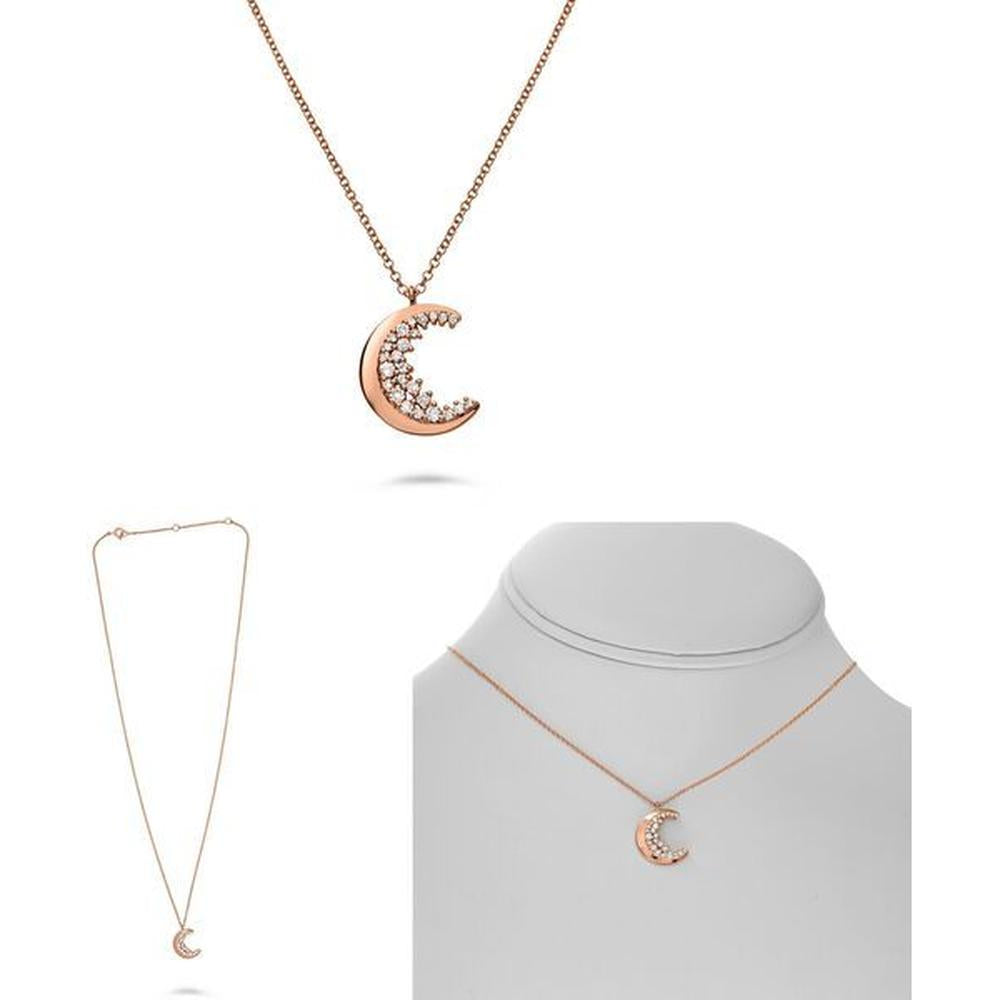 Roman & Jules - 14K Rose Gold Crescent Moon Necklace with Round Diamonds - 0.23 Carat Total Diamond Weight