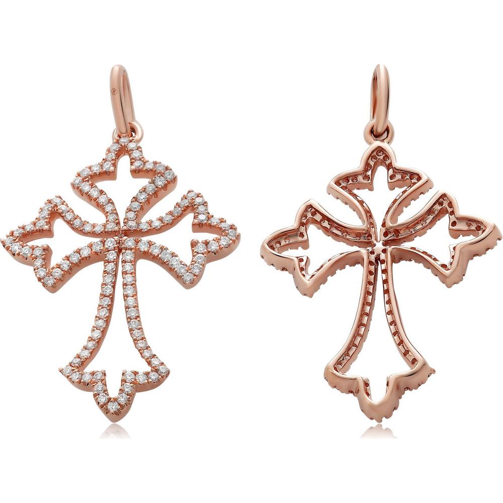 Roman & Jules - 14K Rose Gold Cross Pendant with 0.30 Carat Round Diamonds