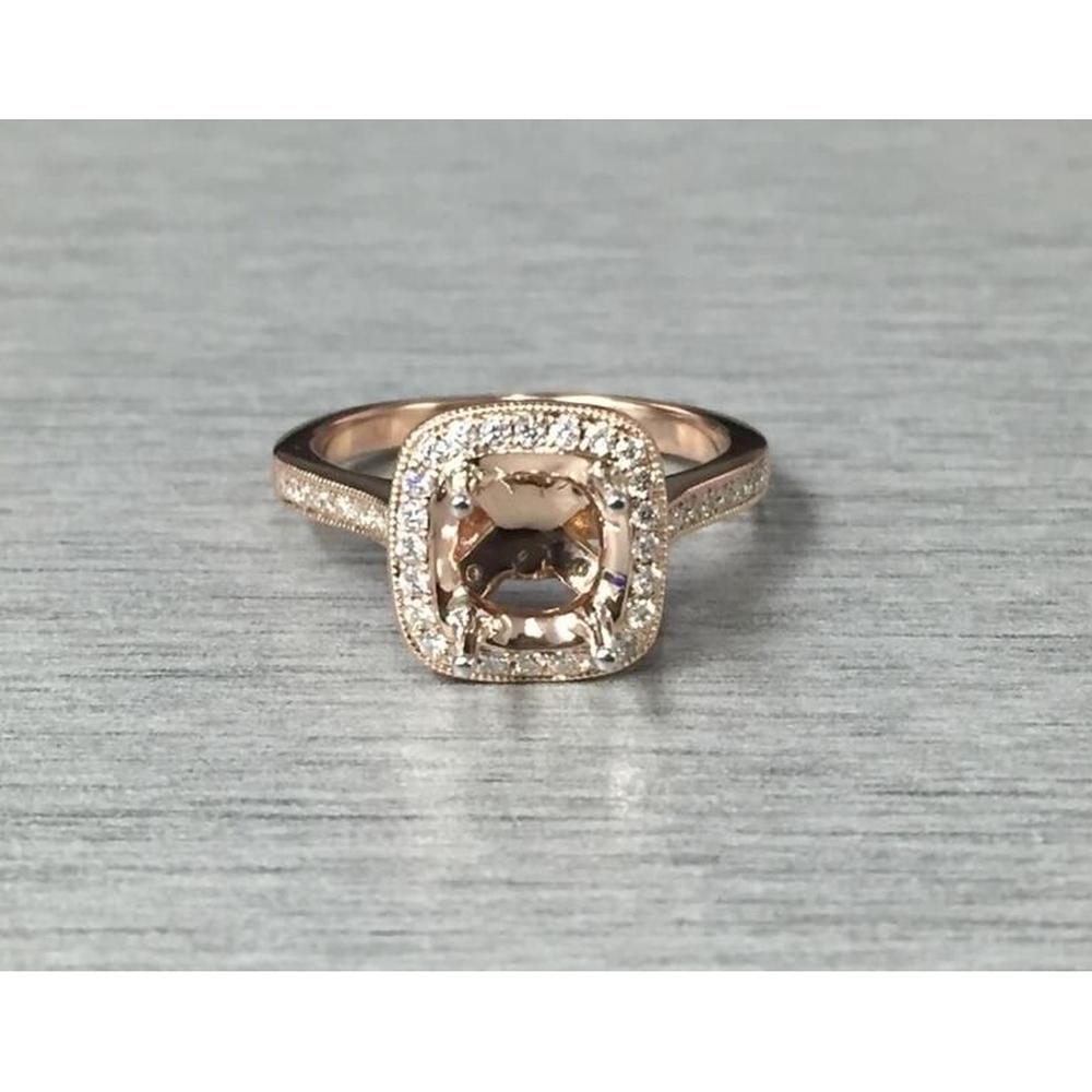 Roman & Jules - 14K Rose Gold Cushion Cut Diamond Halo Ring - 0.37 Carat Total Diamond Weight
