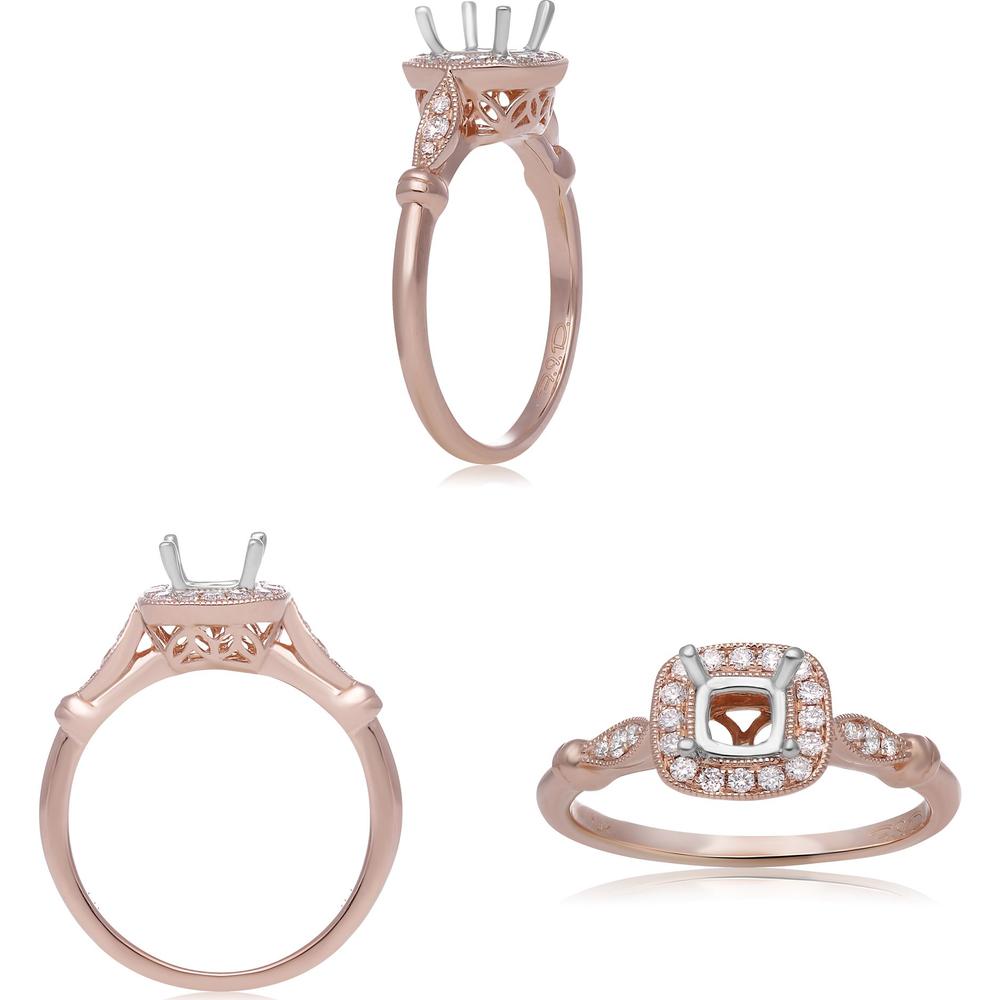 Roman & Jules - 14K Rose Gold Cushion Cut Diamond Ring with Halo - 0.19 Carat Total Diamond Weight