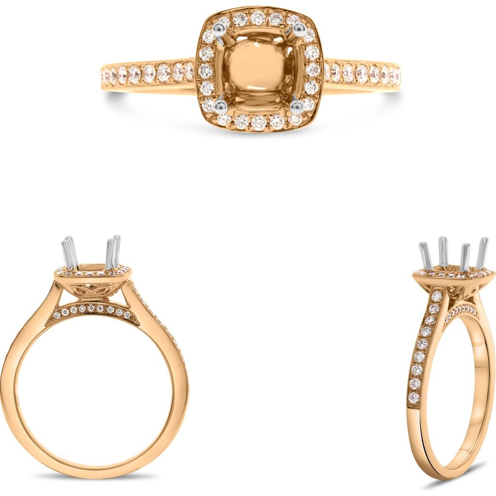 Roman & Jules - 14K Rose Gold Cushion Cut Diamond Ring with Halo - 0.33 Carat Total Diamond Weight