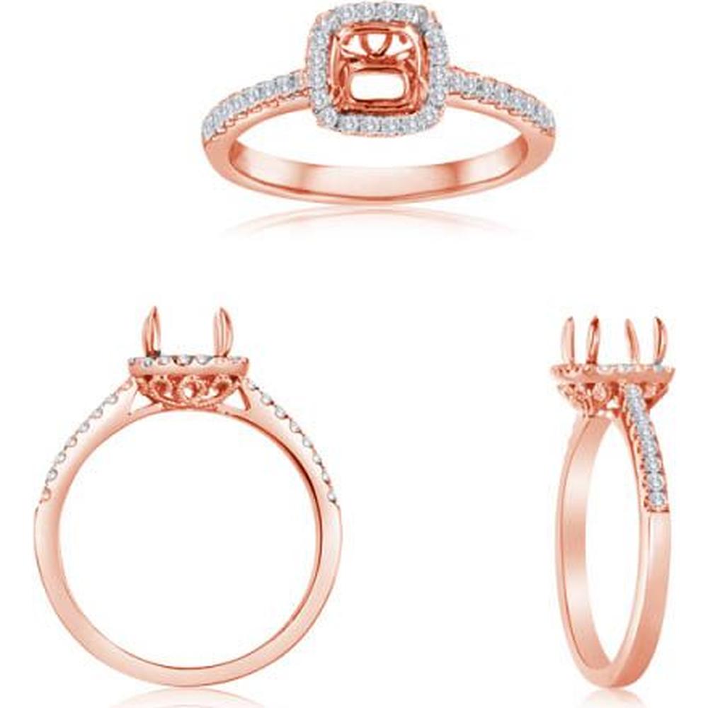 Roman & Jules - 14K Rose Gold Cushion Cut Halo Diamond Ring - 0.24 Carat Total Diamond Weight