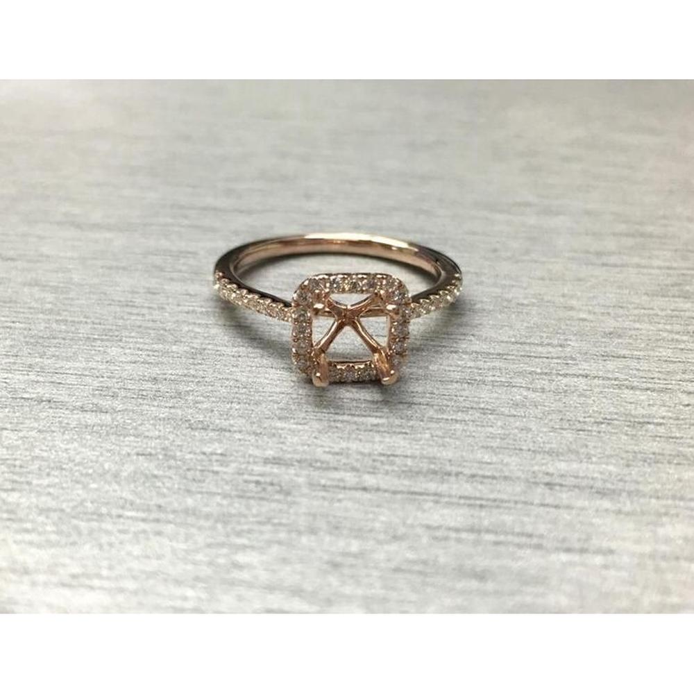 Roman & Jules - 14K Rose Gold Cushion Cut Halo Diamond Ring with 0.28 Carat Round Diamond Center