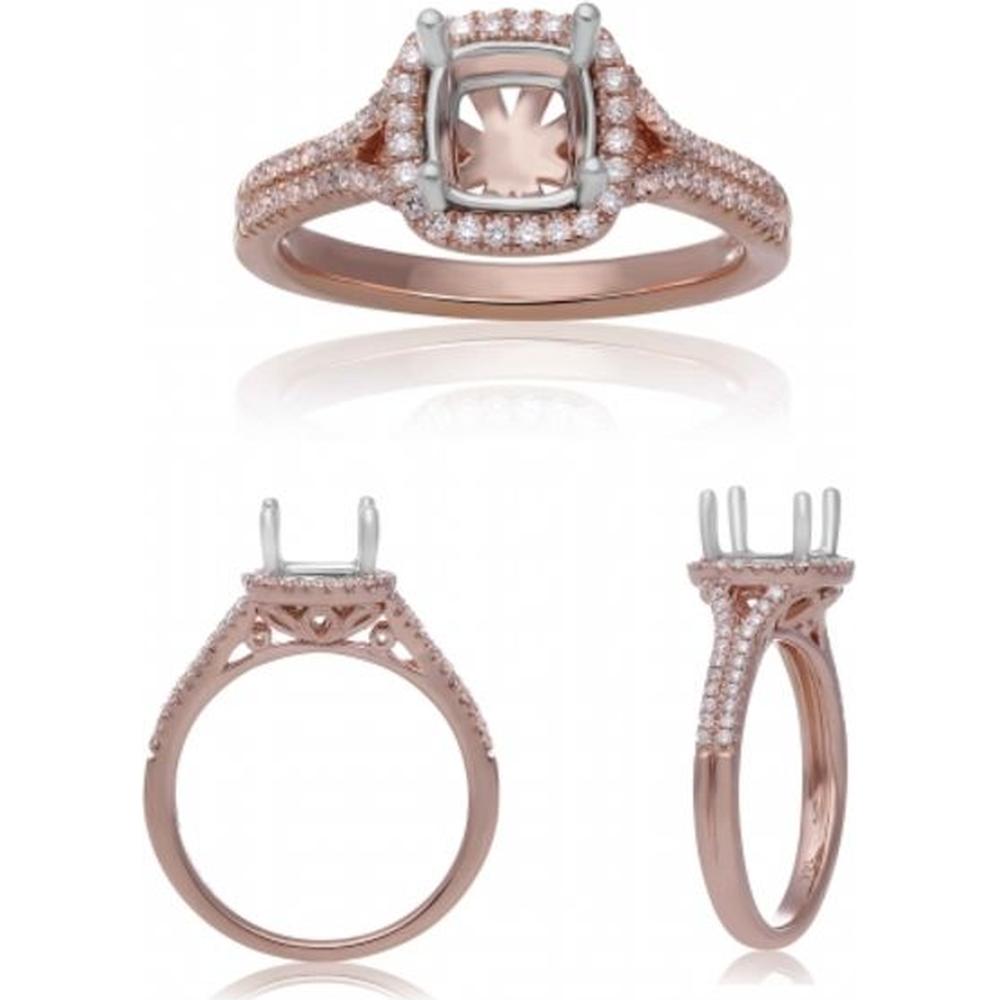 Roman & Jules - 14K Rose Gold Cushion Cut Halo Diamond Ring with Split Shank - 0.50 Carat Total Diamond Weight