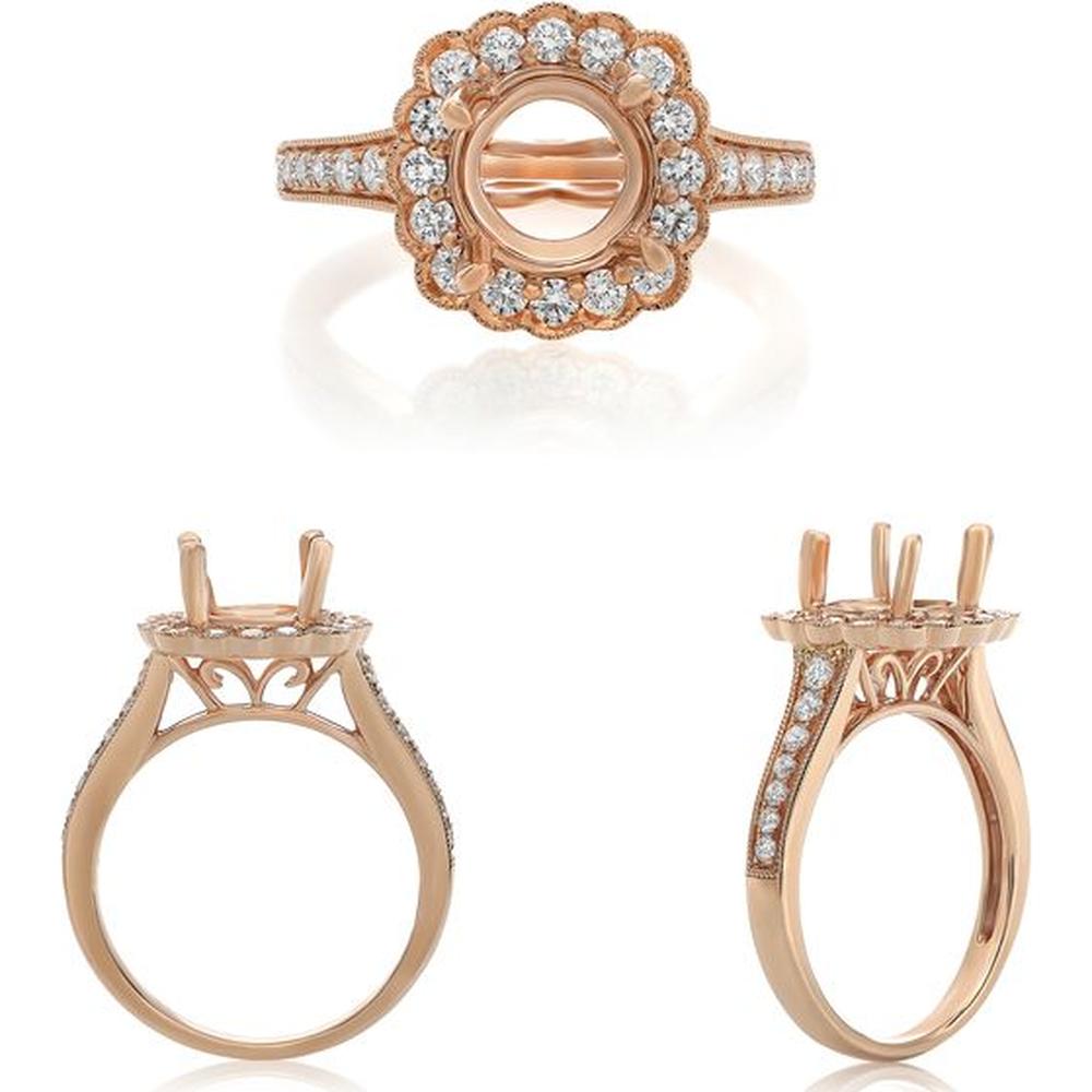 Roman & Jules - 14K Rose Gold Cushion Diamond Ring with Halo - 1.21 Carat Total Diamond Weight