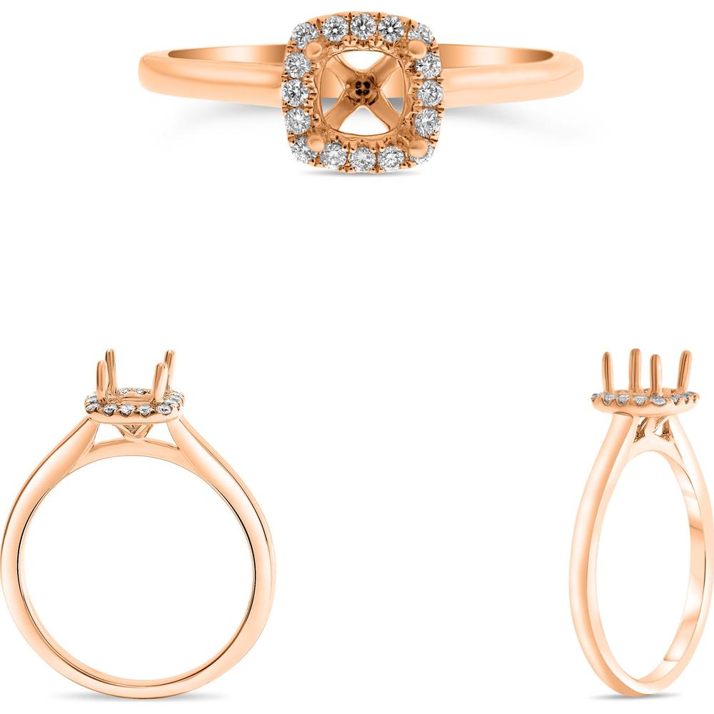 Roman & Jules - 14K Rose Gold Cushion Diamond Ring with Micropavé Halo Setting - 0.11 Carat Total Diamond Weight