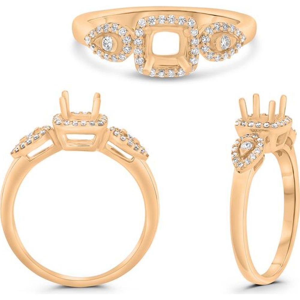 Roman & Jules - 14K Rose Gold Cushion Diamond Ring with Semi-Tension Setting - 0.19 Carat Total Diamond Weight