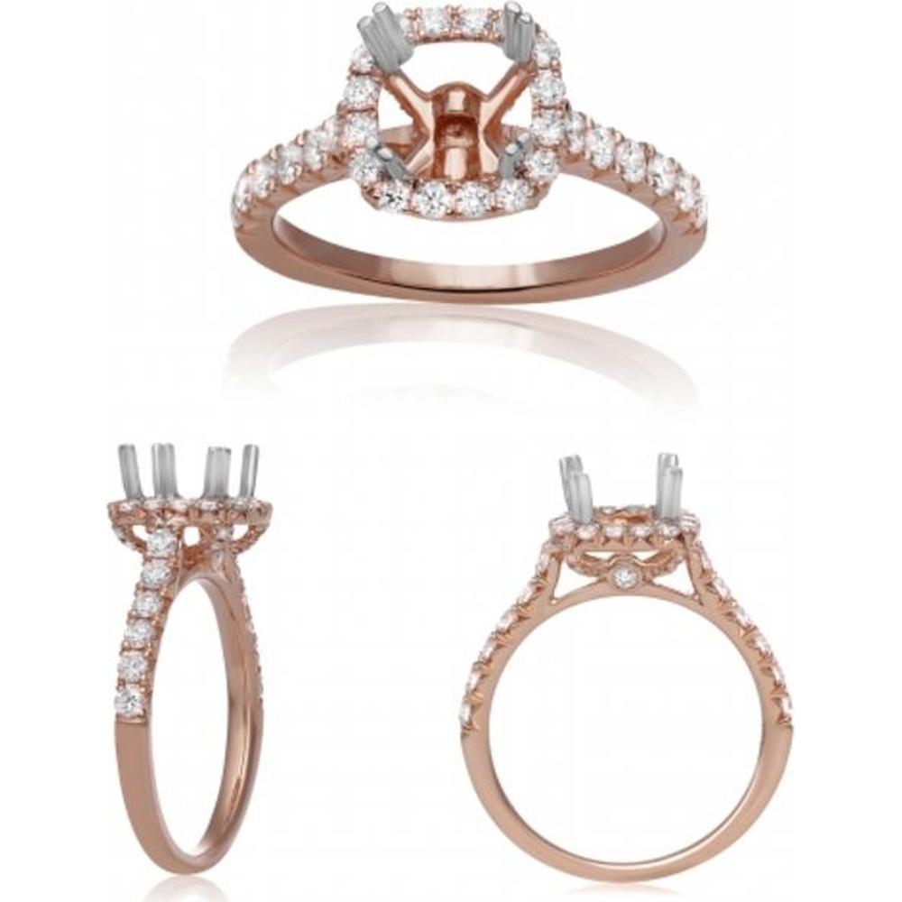 Roman & Jules - 14K Rose Gold Cushion Halo Diamond Ring with 0.67 Carat Round Center Diamond