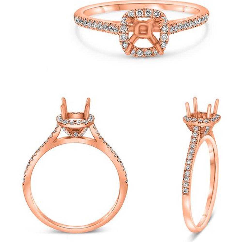 Roman & Jules - 14K Rose Gold Cushion Halo Diamond Ring with Round Diamonds - 0.26 Carat Total Diamond Weight