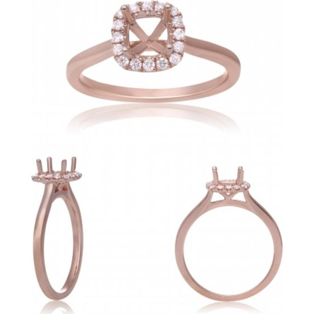Roman & Jules - 14K Rose Gold Cushion Halo Ring with 0.19 Carat Round Diamond Accents