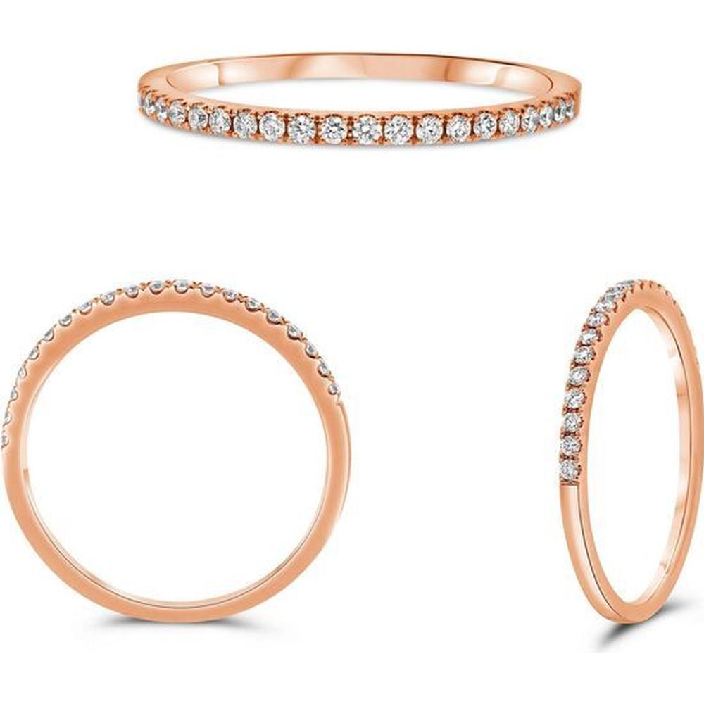 Roman & Jules - 14K Rose Gold Diamond Band Ring with Micropavé Round Diamonds - 0.15 Carat Total Diamond Weight