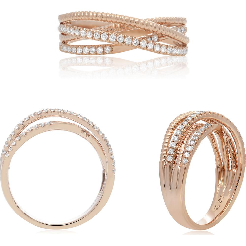 Roman & Jules - 14K Rose Gold Diamond Band Ring with Micropavé Round Diamonds - 0.23 Carat Total Diamond Weight