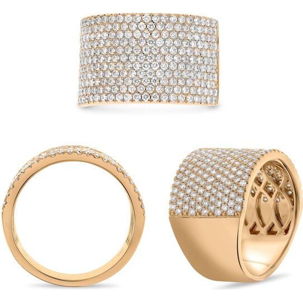 Roman & Jules - 14K Rose Gold Diamond Band Ring with Micropavé Set Round Diamonds - 1.44 Carat Total Diamond Weight
