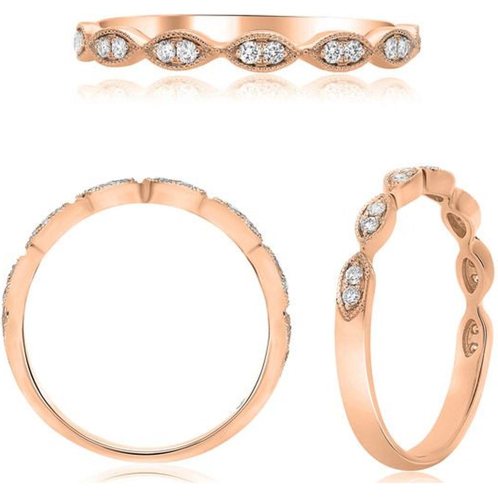 Roman & Jules - 14K Rose Gold Diamond Band with Pave Set Round Diamonds - 0.11 Carat Total Diamond Weight