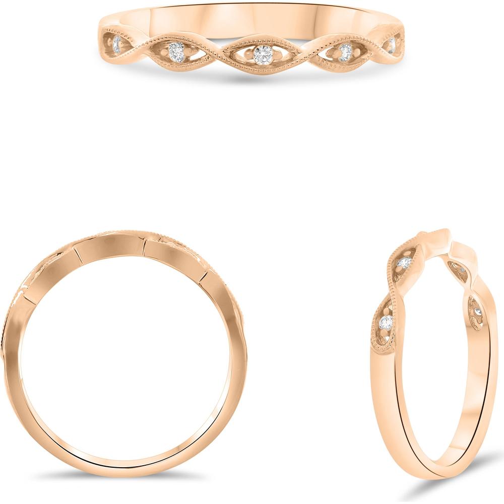 Roman & Jules - 14K Rose Gold Diamond Band with Round Prong-Set Diamonds - 0.05 Carat Total Diamond Weight