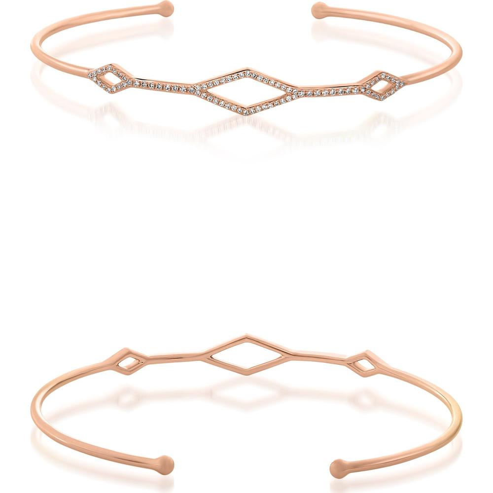 Roman & Jules - 14K Rose Gold Diamond Bangle with 0.18 Carat Round Diamonds