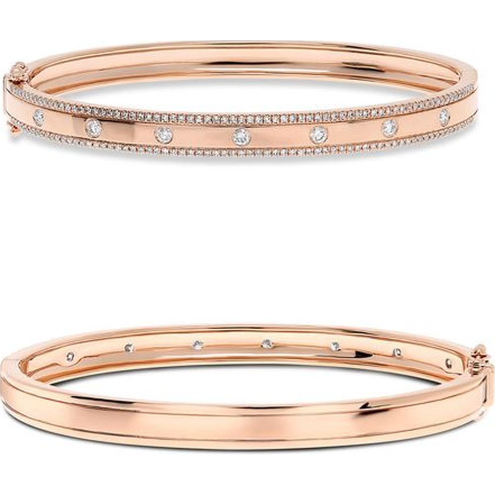 Roman & Jules - 14K Rose Gold Diamond Bangle with Burnish Set Round Diamonds - 0.66 Carat Total Diamond Weight