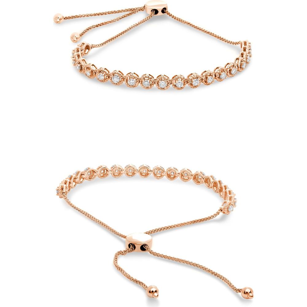 Roman & Jules - 14K Rose Gold Diamond Bolo Bracelet with 0.74 Carat Round Diamonds