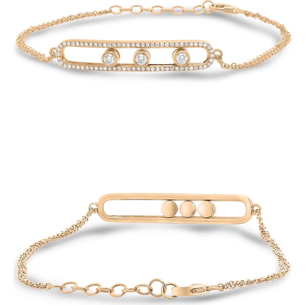 Roman & Jules - 14K Rose Gold Diamond Bracelet with Moving Round Diamonds - 0.19 Carat Total Diamond Weight