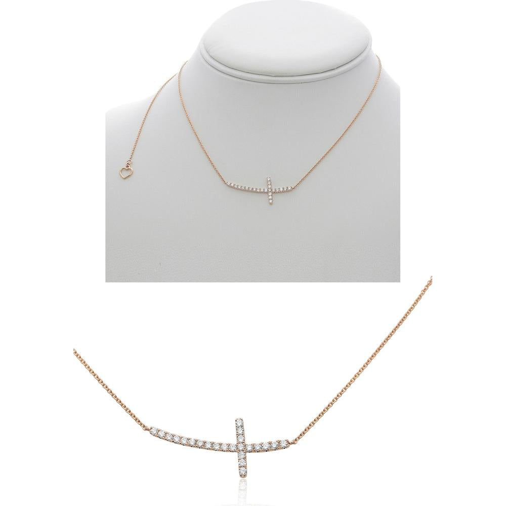 Roman & Jules - 14K Rose Gold Diamond Cross Necklace with Micropavé Set Round Diamonds - 0.45 Carat Total Diamond Weight
